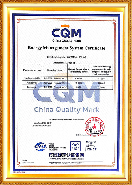 Сертификат CQM Energy Management System, выданный компании Shandong Jiahong Chemical, подтверждает приверженность компании принципам устойчивой энергетики в химическом производстве.